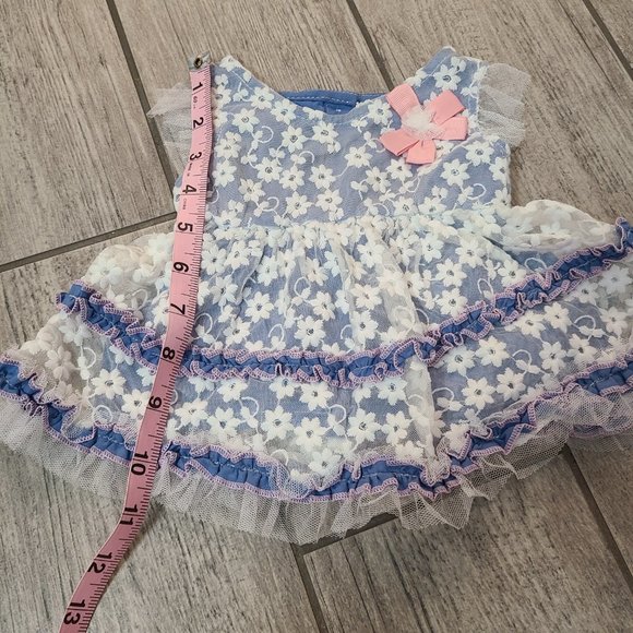 🏷 3/$15Little Lass baby girl summer dress blue with white floral lace size 6-9M - Picture 8 of 10